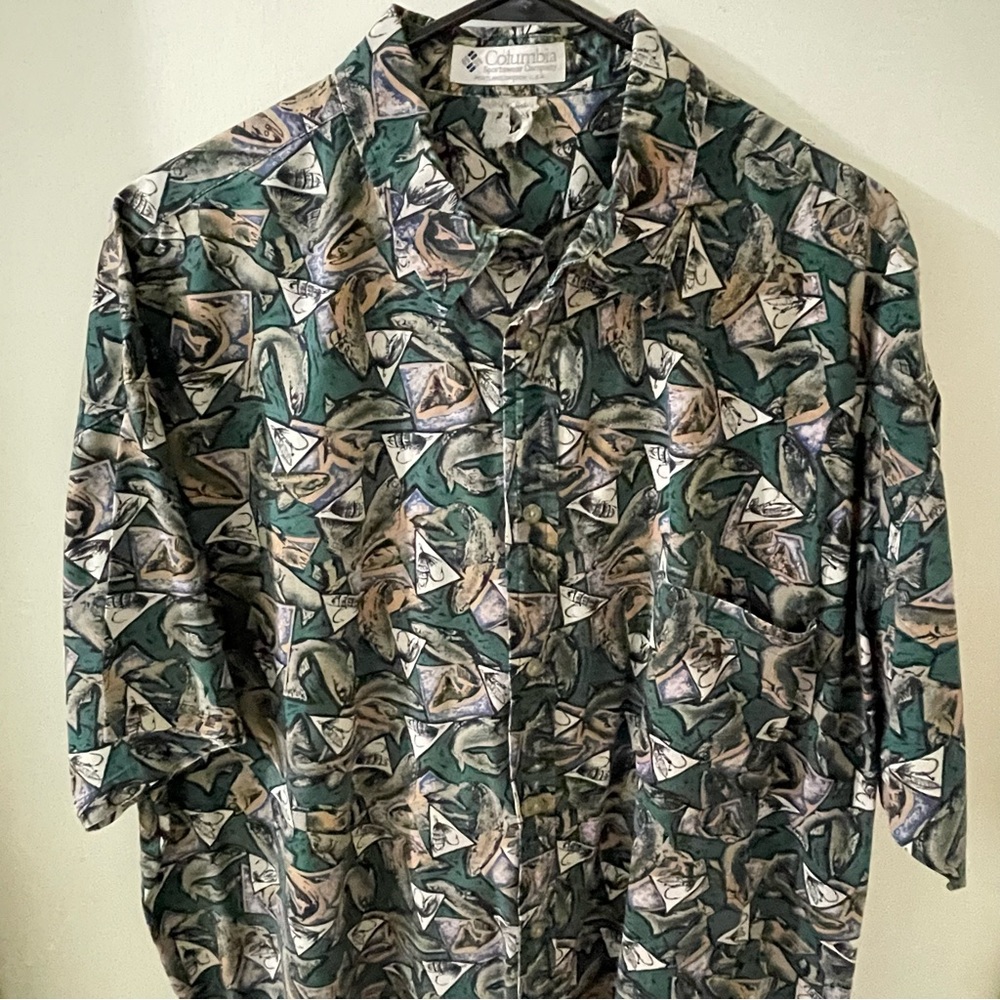 Columbia Vintage Trout Fishing Button Shirt Front Pocket Short Sleeve